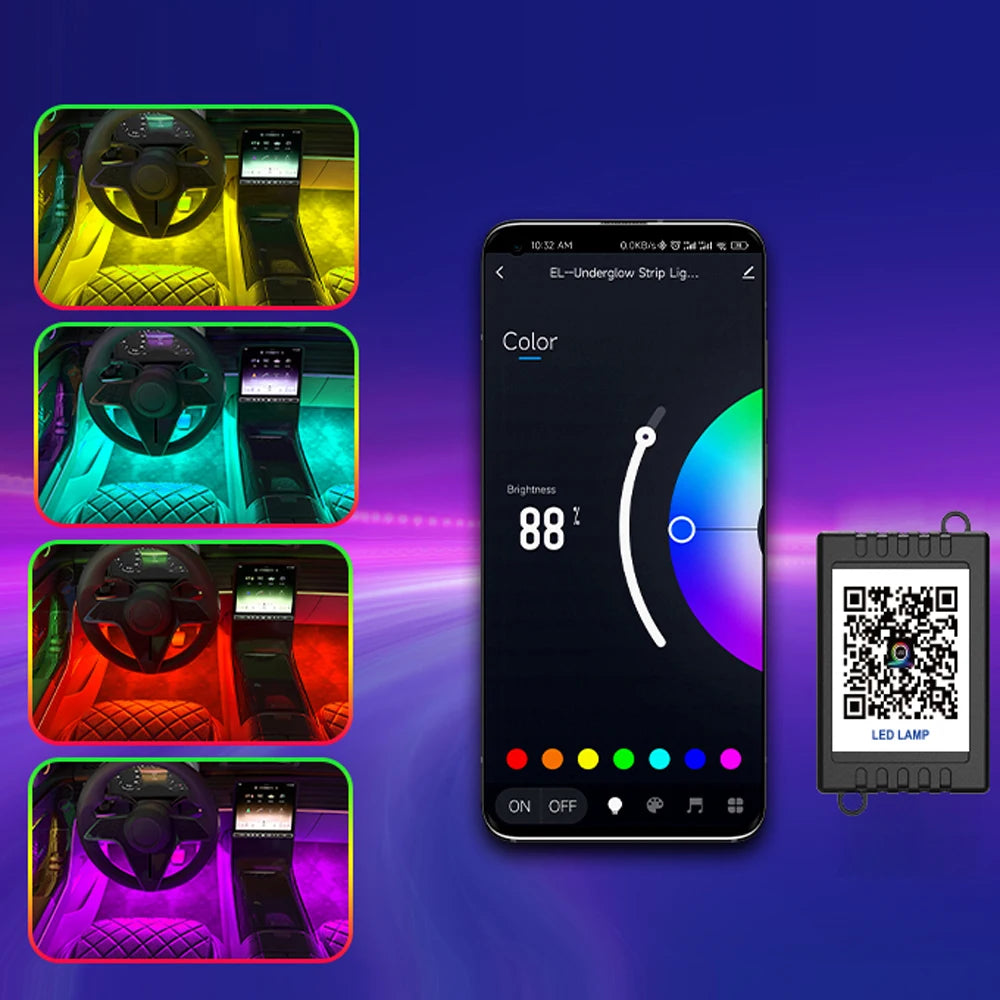 RGB Car Interior LED Strips — Music Sync + App