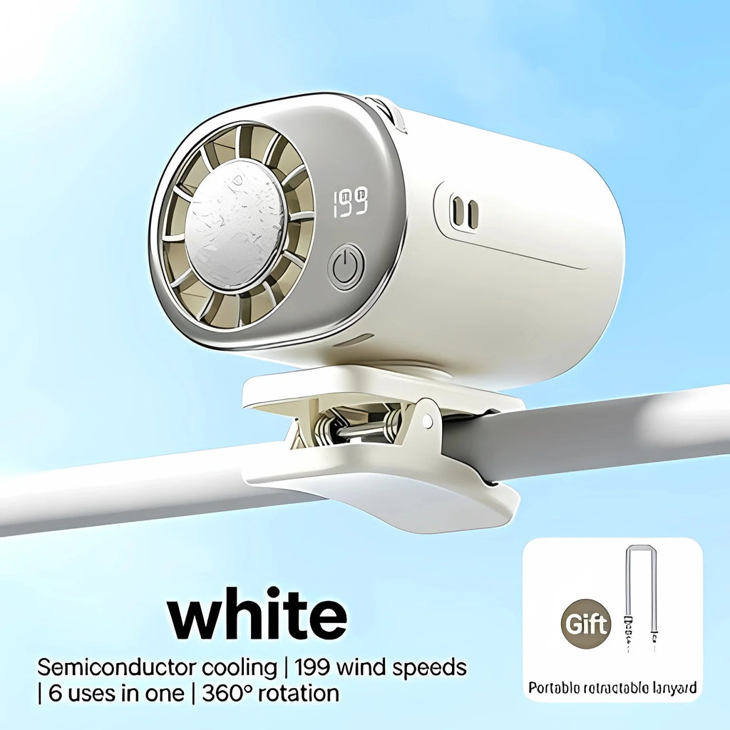 Car Clip Fan — 360° Cooling, 199 Speeds