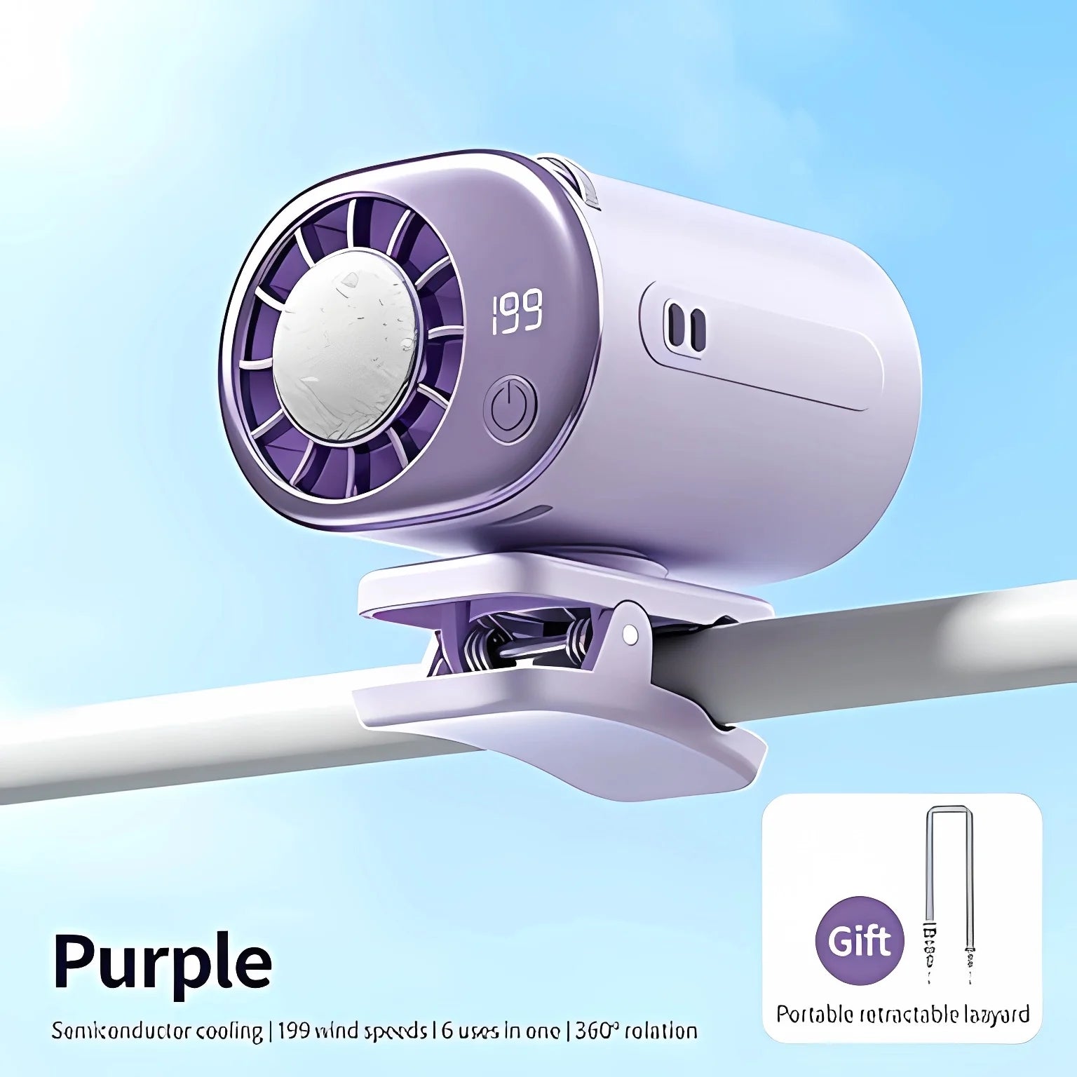 Car Clip Fan — 360° Cooling, 199 Speeds