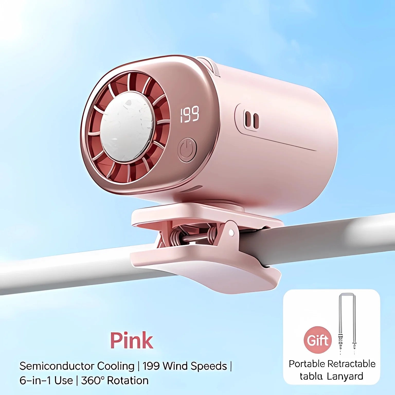 Car Clip Fan — 360° Cooling, 199 Speeds