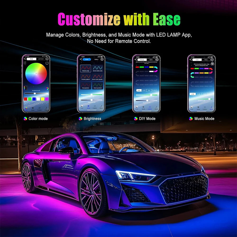 RGB Car Interior LED Strips — Music Sync + App