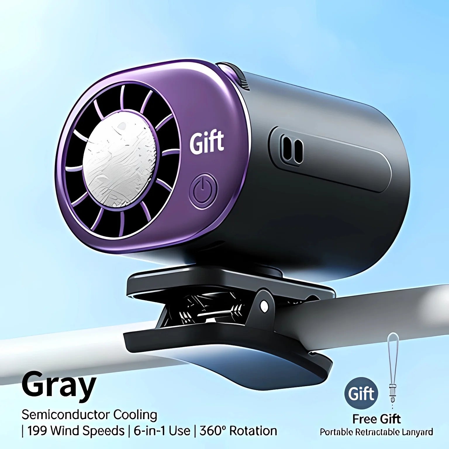 Car Clip Fan — 360° Cooling, 199 Speeds
