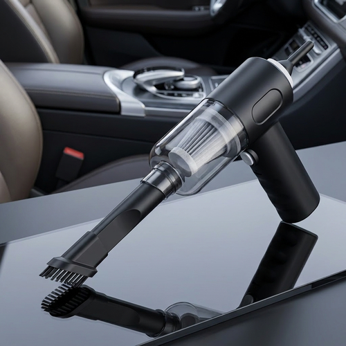 Cordless car vacuum cleaner with wireless charging — studio product photo